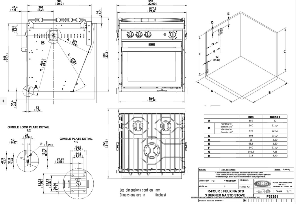 3 Burner Gimballed Oven - North American Standard Size