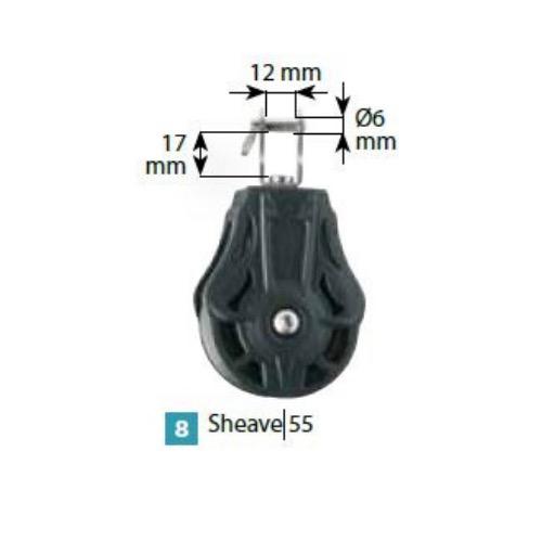 Plain Bearing Single Block Sheave Dia 55mm - Swivel w/ Clevis