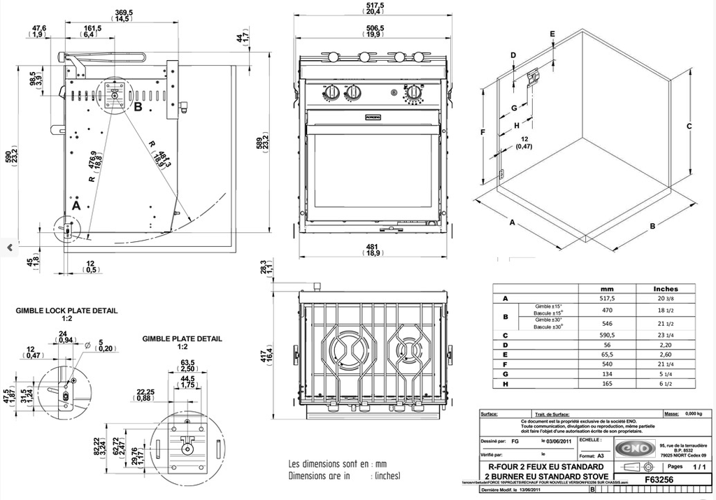 2 Burner Gimballed Oven - European Standard Size