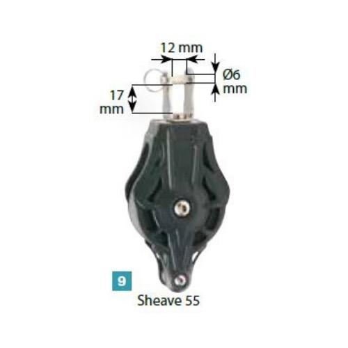 Plain Bearing Single Block Sheave Dia 55mm - Swivel w/ Clevis & Becket