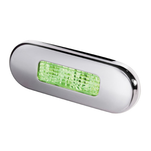 Led Oblong Green Step Lamp Polished Stainless Rim.