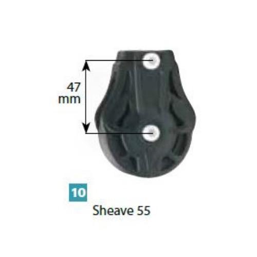 Plain Bearing Single Block Sheave Dia 55mm - Cheek Block, Bolts 6mm Dia